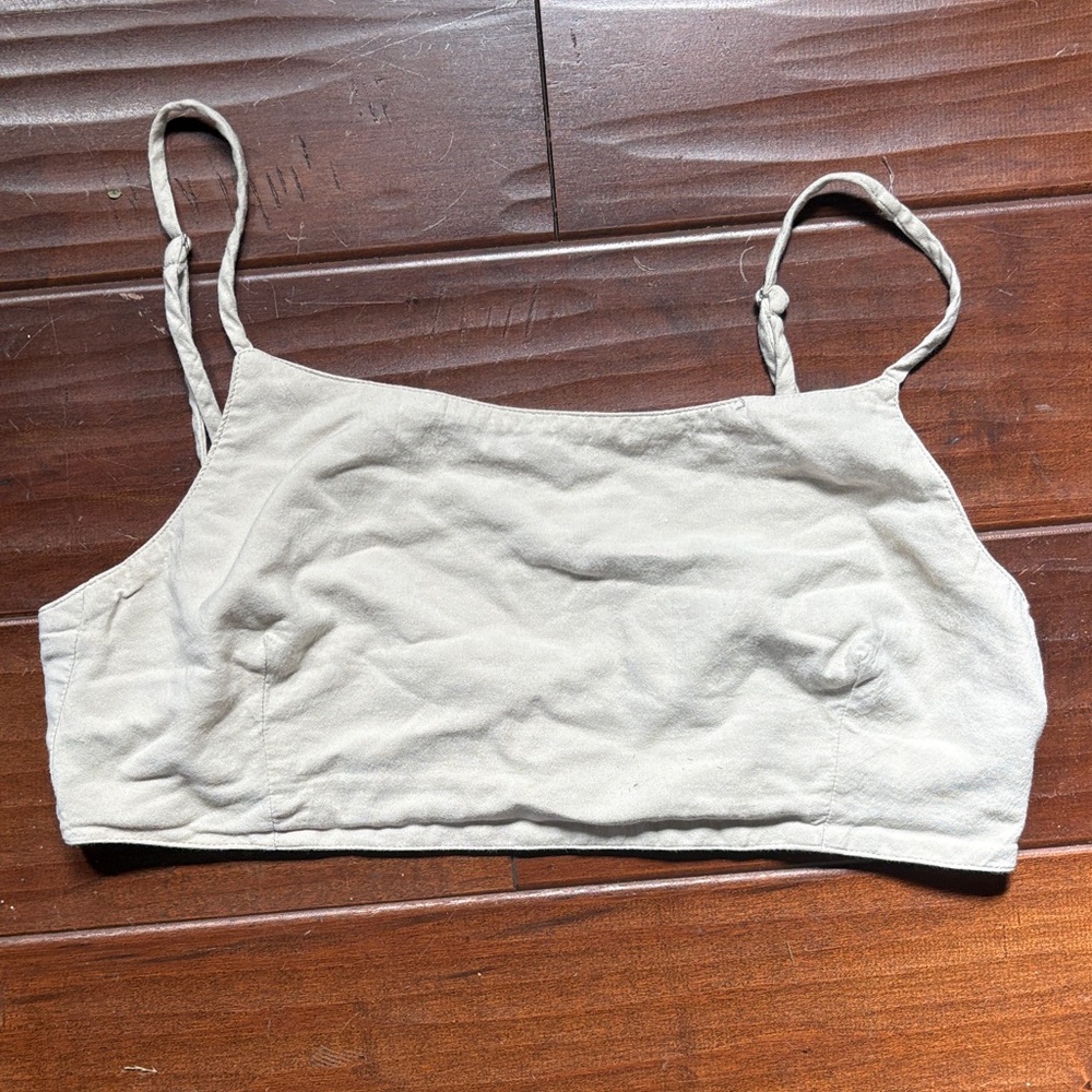 Simple Light Beige Linen Cropped Bralette Tank Top